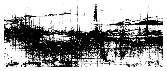 Grunge panoramic background with horizontal lines and chaotic ink textures