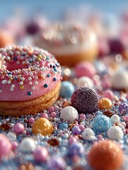 Vibrant Assortment of Colorful Donuts and Candy Sprinkles