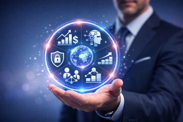 Business Visionary Holding Future Technologies and Global Connectivity in His Hand
