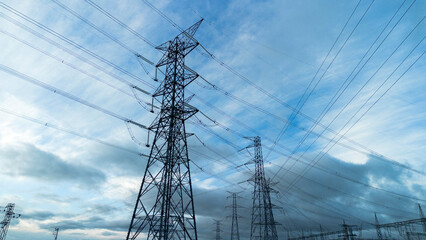 High Voltage Transmission Towers Supporting Electrical Power Lines