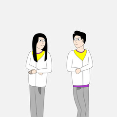 Fototapeta premium Two people are standing next to each other, one of them wearing a yellow shirt