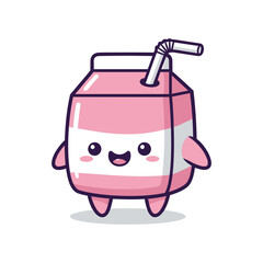Naklejka premium Adorable Pink Juice Box Cartoon Character