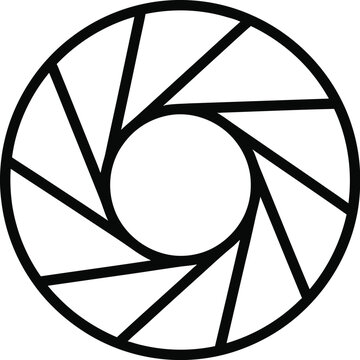 A clean graphic representation of a photographic camera aperture or iris diaphragm