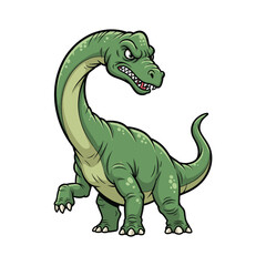 Fierce Green Cartoon Dinosaur Character with Long Neck and Sharp Teeth © Aryasakti