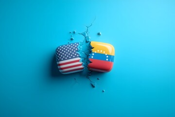 United states venezuela flags facing geopolitical conflict tension