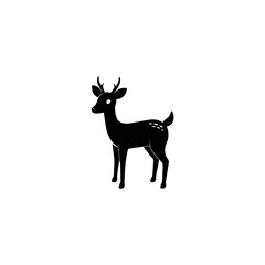 Fototapeta premium Black Silhouette of White-Tailed Deer Standing in Minimalist Nature Scene