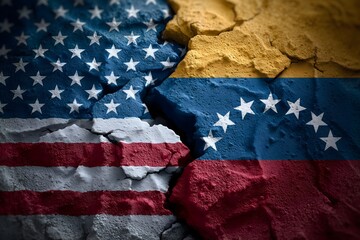 United states venezuela flags displaying geopolitical conflict tension