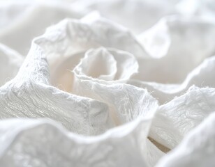Close-up of white paper flower, showing delicate texture and soft light