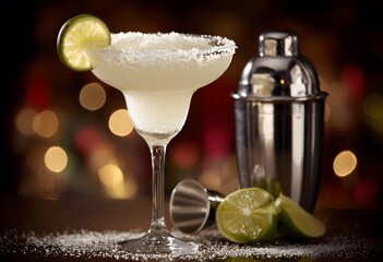 Margarita cocktail in glass with salt rim