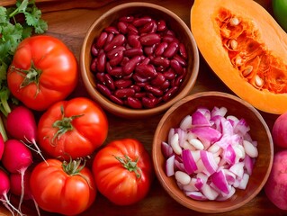 Fresh vegetables and beans for healthy cooking