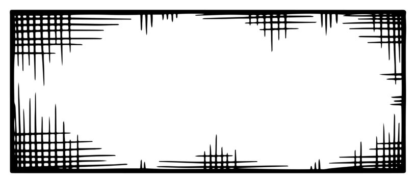 Rectangular hand drawn grunge border frame with hatching texture