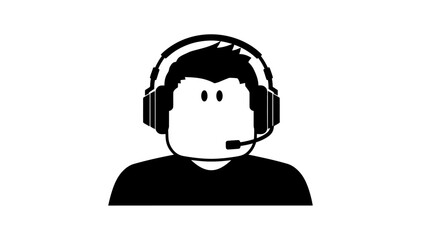 A vector illustration of a young man silhouette with headphones and a business woman wearing a headset symbolizing customer service and call center communication support for people