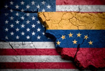 United states venezuela flags symbolizing geopolitical conflict tension