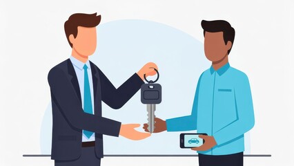 Fototapeta premium Car Rental Theme: Key handover between agent and customer 