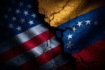 United states, venezuela flags showing international conflict
