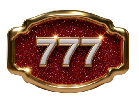 Glittering red casino sign with lucky number 777 in gold frame - Powered by Adobe