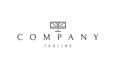 A vector logo featuring an abstract image a tree shaped as a rectangle, symbolizing structure, growth, and modern nature.