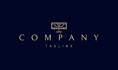 A vector golden logo featuring an abstract image a tree shaped as a rectangle, symbolizing structure, growth, and modern nature.