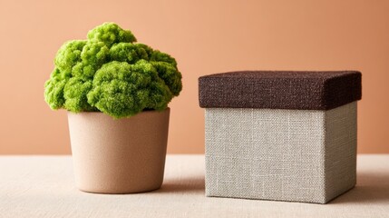 Modern Home Decor with Green Potted Plant and Storage Box