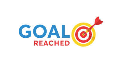 Illustrative graphic signifying successful objective attainment through precise targeting. The message 'GOAL REACHED' with a dart hitting the