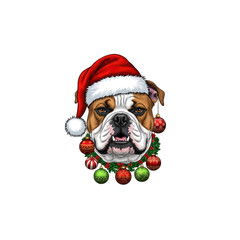 Christmas bulldog dog in Santa hat