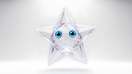 A friendly, sparkling holographic ai assistant 3d represented as a crystal star in a clean futuristic environment