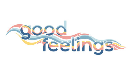Captivating abstract textual artwork illustrating the concept of 'good feelings' through fluid multi-colored wave forms elegantly integrated within