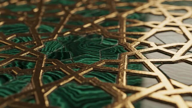 Geometric gold pattern with green background decorative abstract design