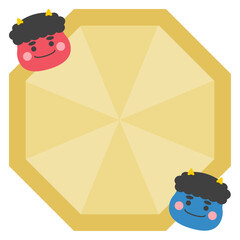 節分イベントに使える赤鬼と青鬼の八角形フレーム素材