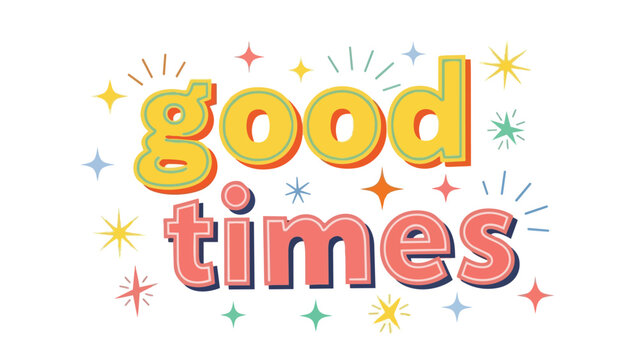 Vibrant retro typography artwork celebrating joy and happy moments with colorful stars and sparkling accents on a pristine white background an