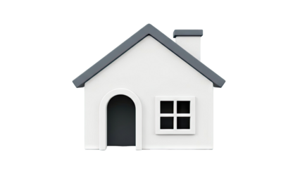 Stylized 3D Render of a Simple House with Gray Roof and Chimney