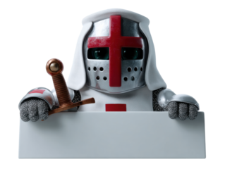 Cartoon knight in armor holding a blank sign