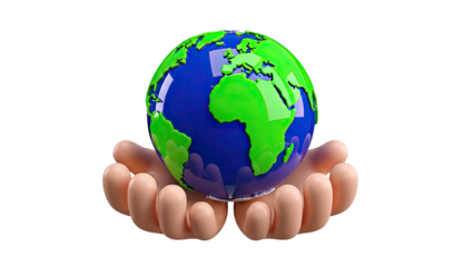 Stylized Hands Holding Planet Earth