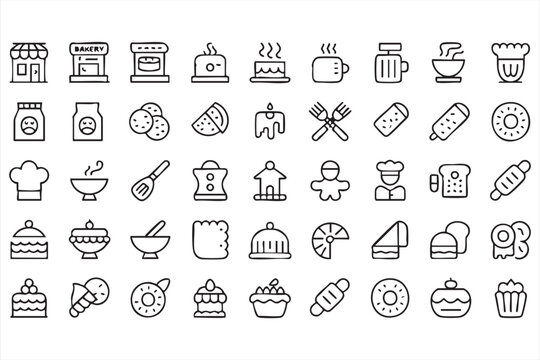 Sweet Food and Frosting Icons for Baking Instruction Platforms