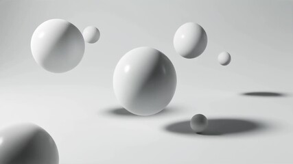 Clean floating abstract spheres casting soft shadows on white background animation - Powered by Adobe