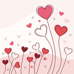 Soft pastel pink background with sparkling bokeh lights and various heart shapes creating a dreamy romantic atmosphere