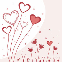 Soft pastel pink background with sparkling bokeh lights and various heart shapes creating a dreamy romantic atmosphere