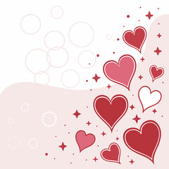 Soft pastel pink background with sparkling bokeh lights and various heart shapes creating a dreamy romantic atmosphere