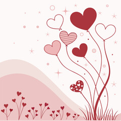 Soft pastel pink background with sparkling bokeh lights and various heart shapes creating a dreamy romantic atmosphere