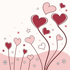 Soft pastel pink background with sparkling bokeh lights and various heart shapes creating a dreamy romantic atmosphere