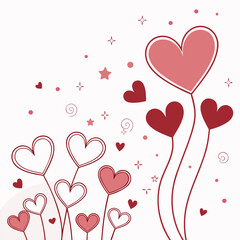 Soft pastel pink background with sparkling bokeh lights and various heart shapes creating a dreamy romantic atmosphere