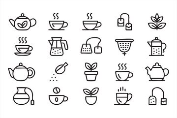 Fototapeta premium Tea and Coffee UI Line Art Icons for Cafe Menus and Beverage Apps