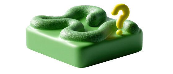 Abstract green fluid shape with yellow question mark element