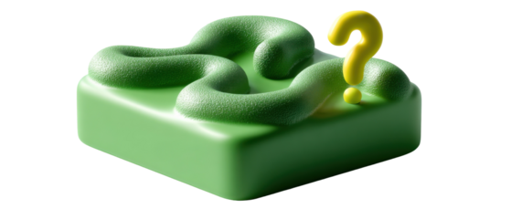 Abstract green fluid shape with yellow question mark element