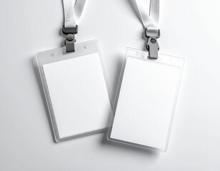 Blank customizable ID badge templates with lanyards, perfect for event identification