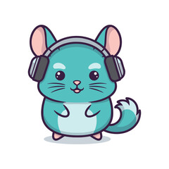 Obraz premium Cute Cartoon Mouse Wearing Headphones Vector Illustration