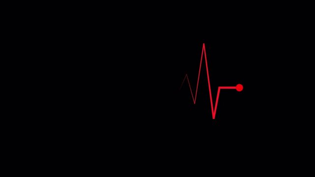 Cardiogram recording animation with red ECG waveform and round endpoint isolated on transparent background with alpha channel. Medical heartbeat monitor overlay for healthcare digital diagnostics