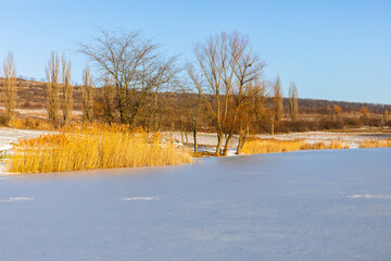 Obraz premium Beautiful winter landscape photography in rural villages of the Republic of Moldova. Authentic rural life in Eastern Europe. Rural or agricultural tourism in Moldova. 