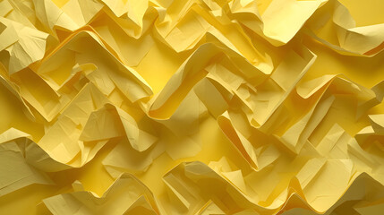 Abstract folded paper effect. Bright colorful yellow background. Maze made of paper. 3d rendering