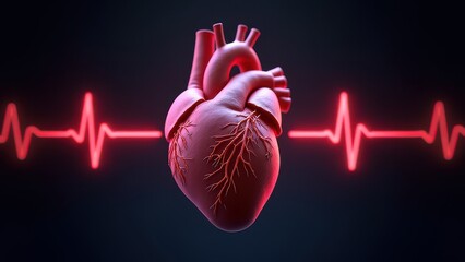 human heart with ecg graph 3d illustration showing cardiac rhythm and vital signals realistic medical anatomy scene with glowing waveform concept of healthcare cardiology medical research